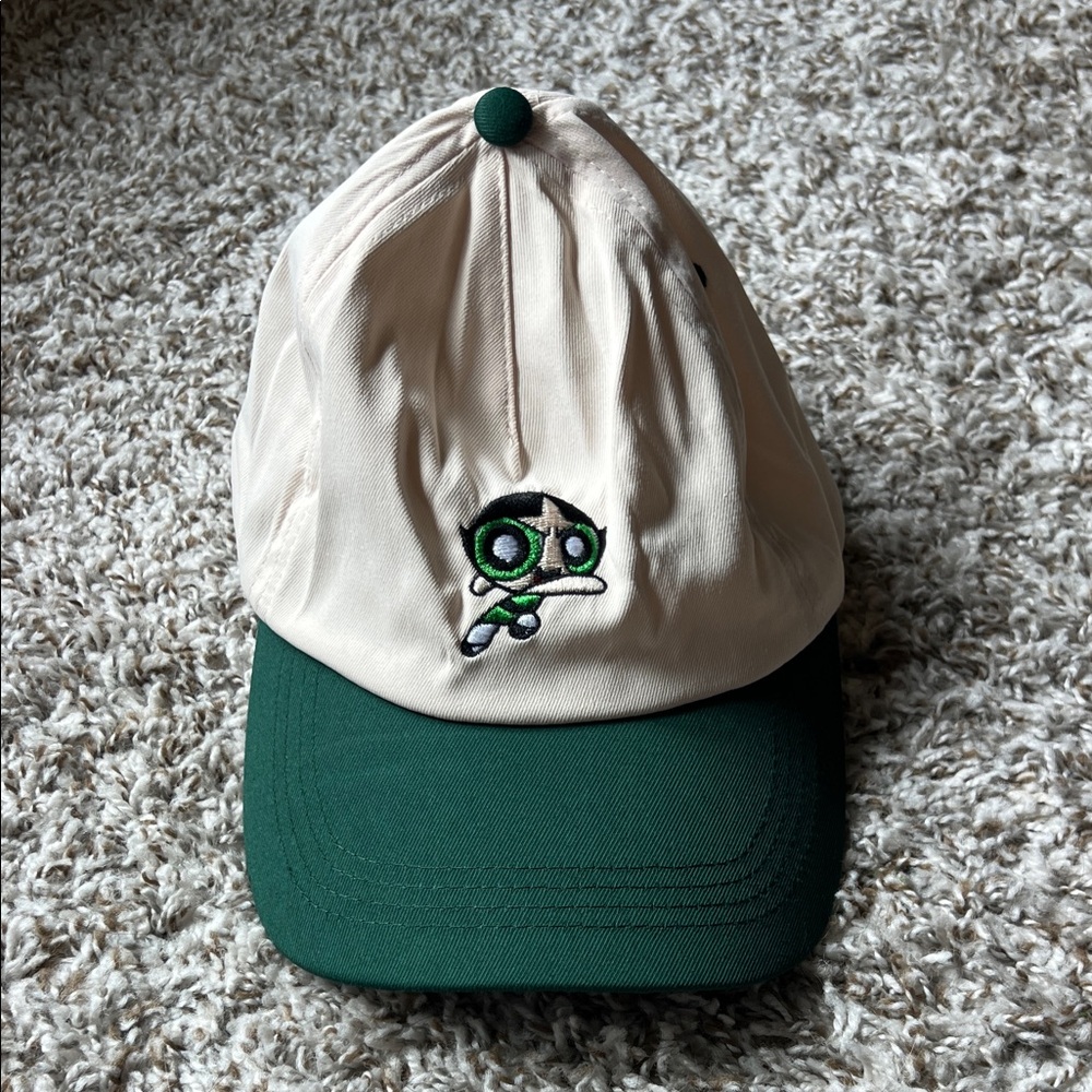 Cream and Green Cap with Buttercup Embroidery